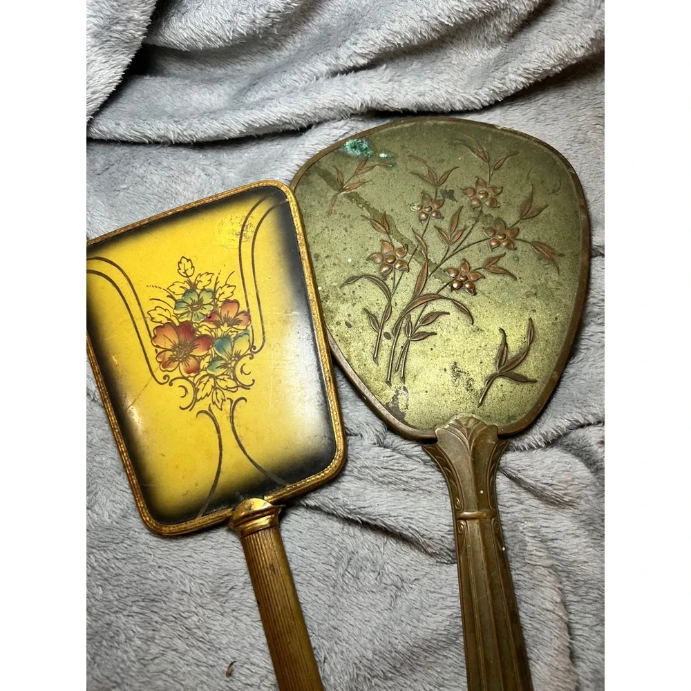 Vintage Vanity Hand Mirror‎ Set Floral Gold Tone Art Deco Dresser Decor